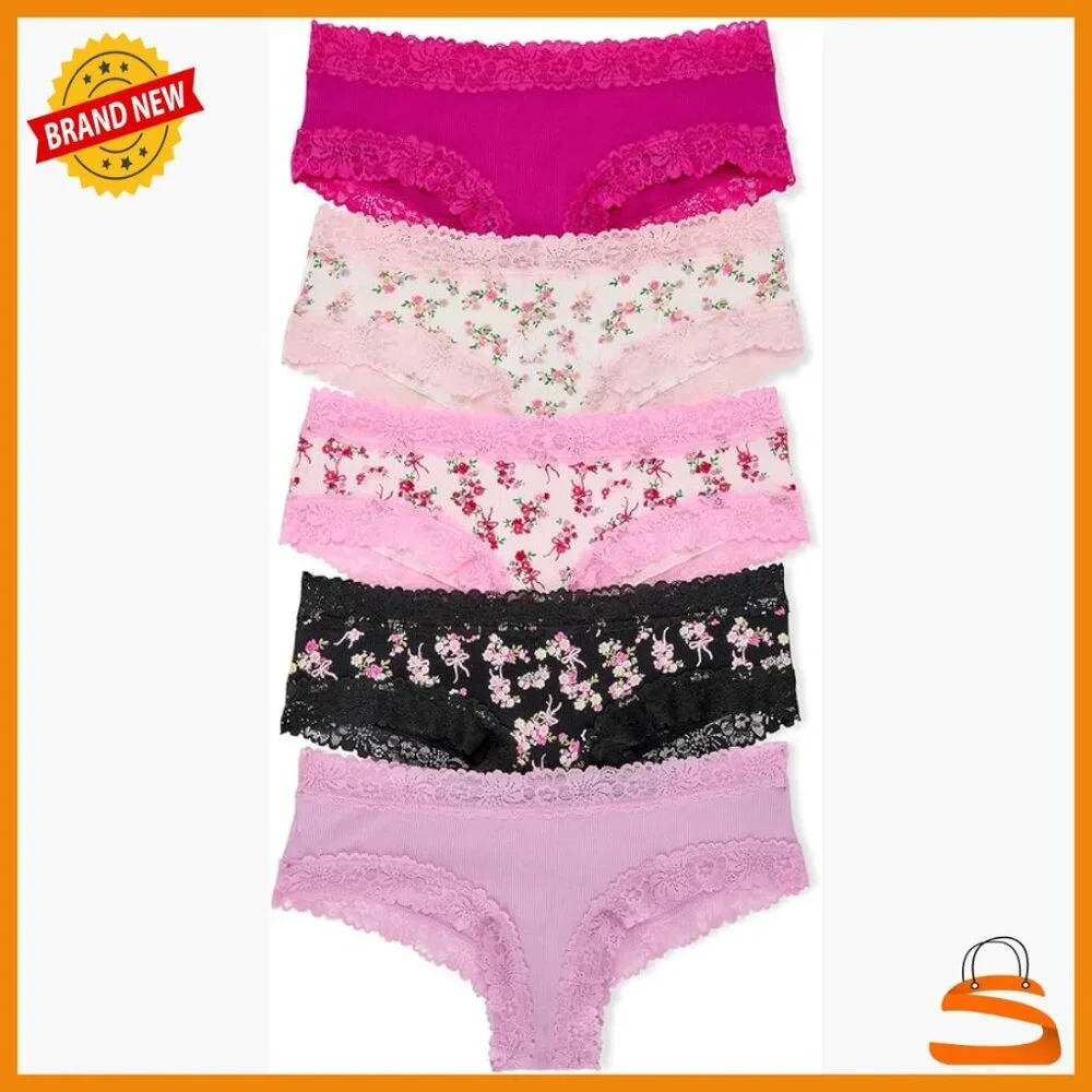 Lace Cheeky Panties Pack, Low Rise Bikini Style, Nylon Blend, XS-XL